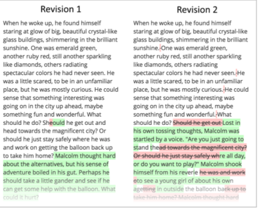 diff of story text revisions